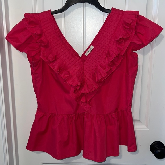 And The Why Tops - NWOT Women's Pink Ruffle V-Neck Peplum Top